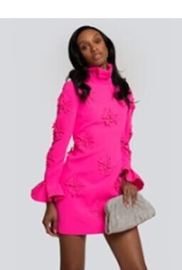 NWT Glory Connection KENDRA FLORAL APPLIQUE LONG SLEEVE MINI DRESS sze S